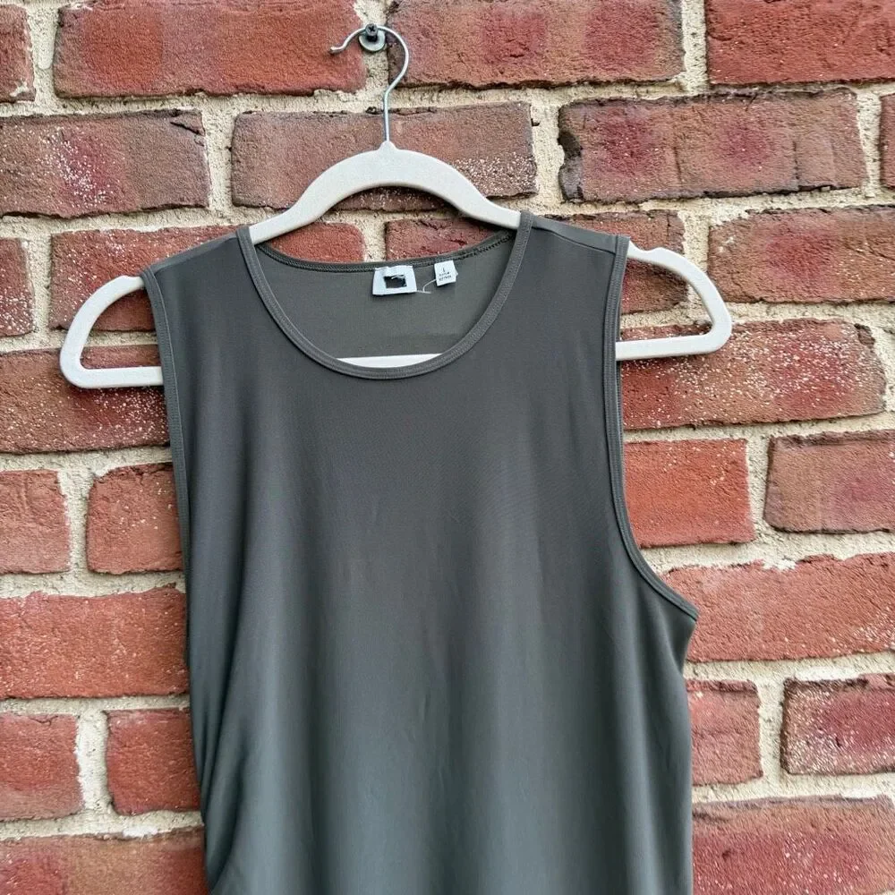 Aritzia Wilfred Smooth Matter Eavesdrop Ruched Midi Dress Dark Olive S NWOT